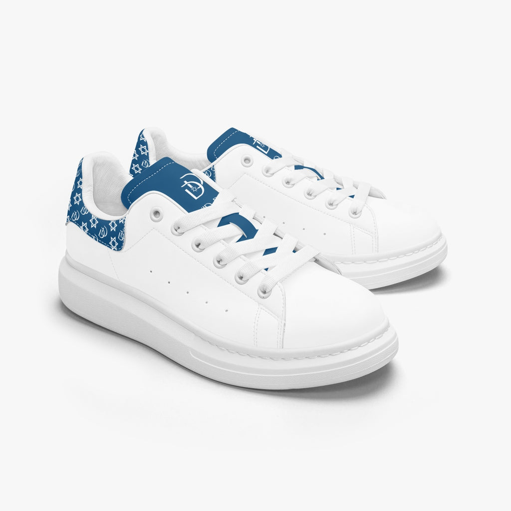 Unisex David Bold Star Of David Pattern Leather Oversized Sneakers - Blue on White