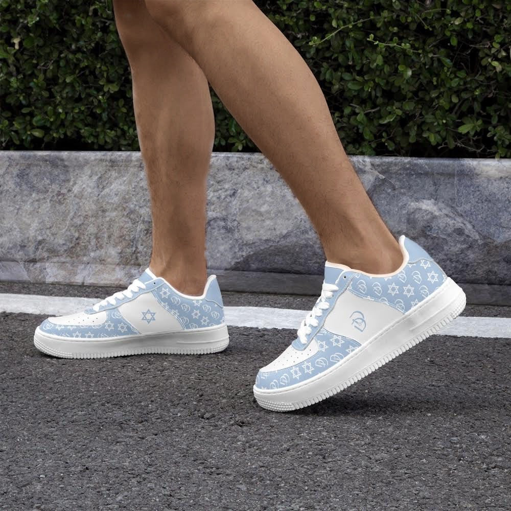 Unisex David Elevate Star Of David Leather David Denza Sneakers  - Sky Blue & White