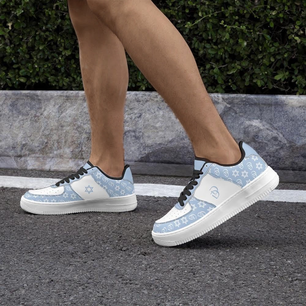 Unisex David Elevate Star Of David Leather David Denza Sneakers  - Sky Blue & White