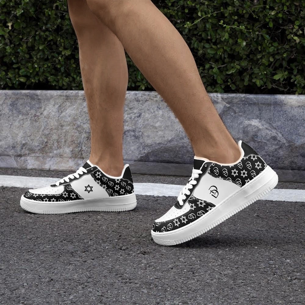 Unisex David Elevate Star Of David Leather David Denza Sneakers - Black & White