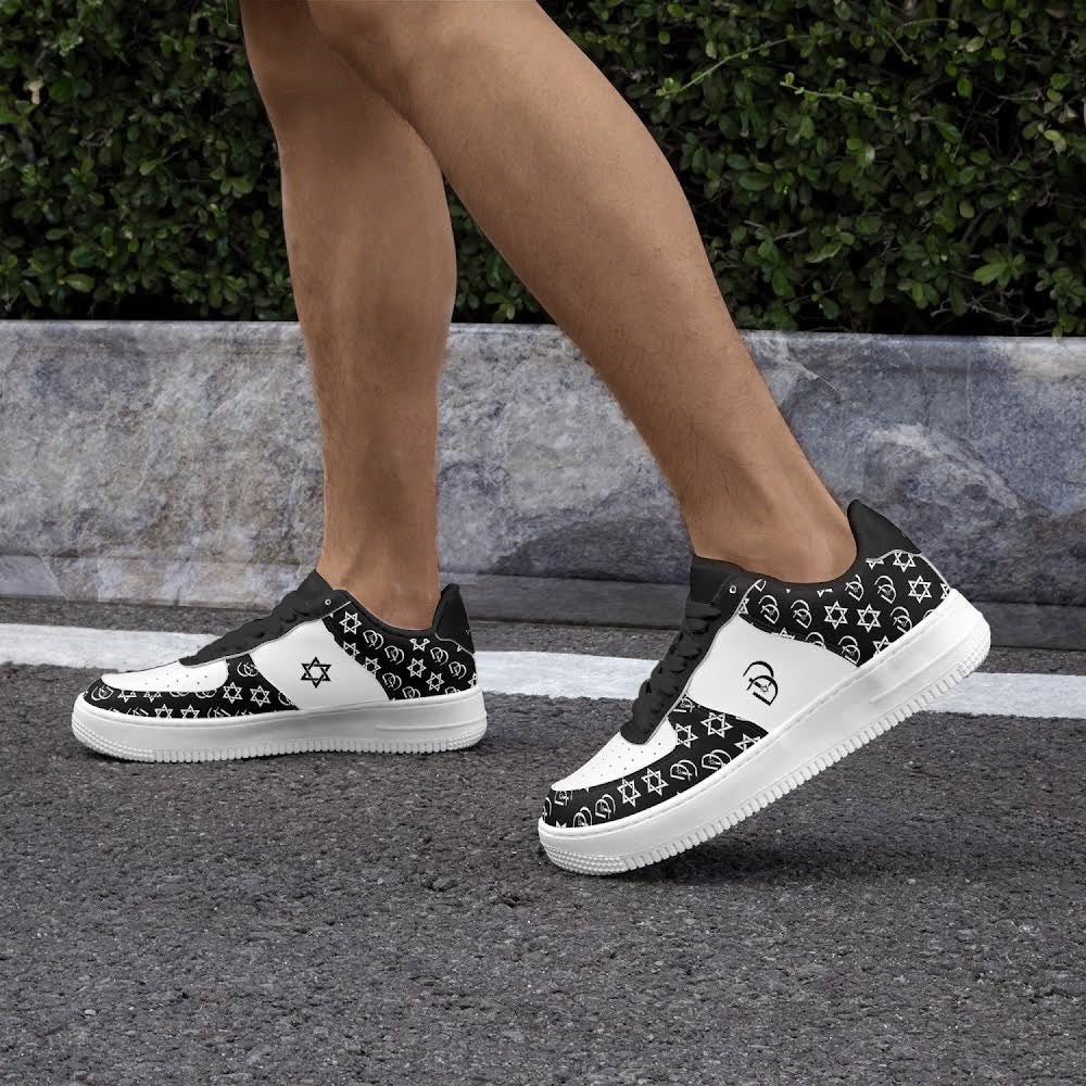 Unisex David Elevate Star Of David Leather David Denza Sneakers - Black & White