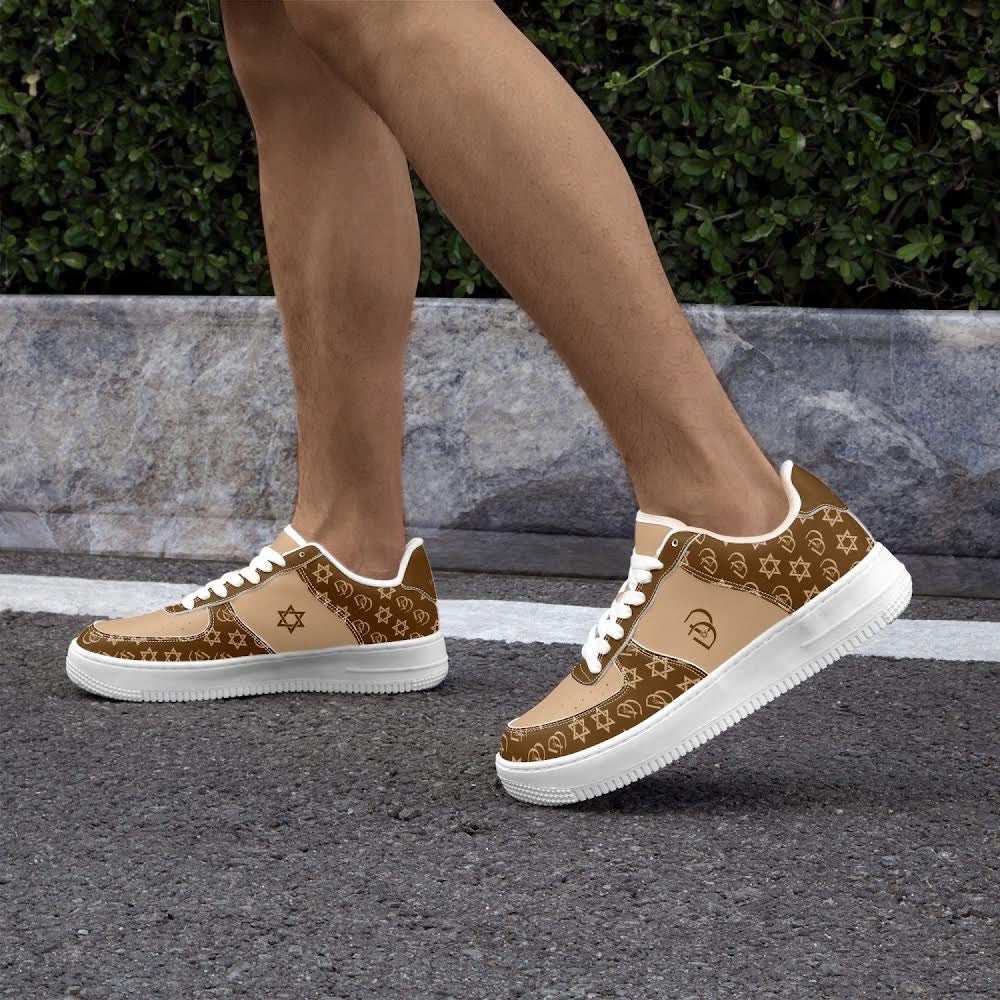 Unisex David Elevate Star Of David Leather David Denza Sneakers - Brown & Light Tan