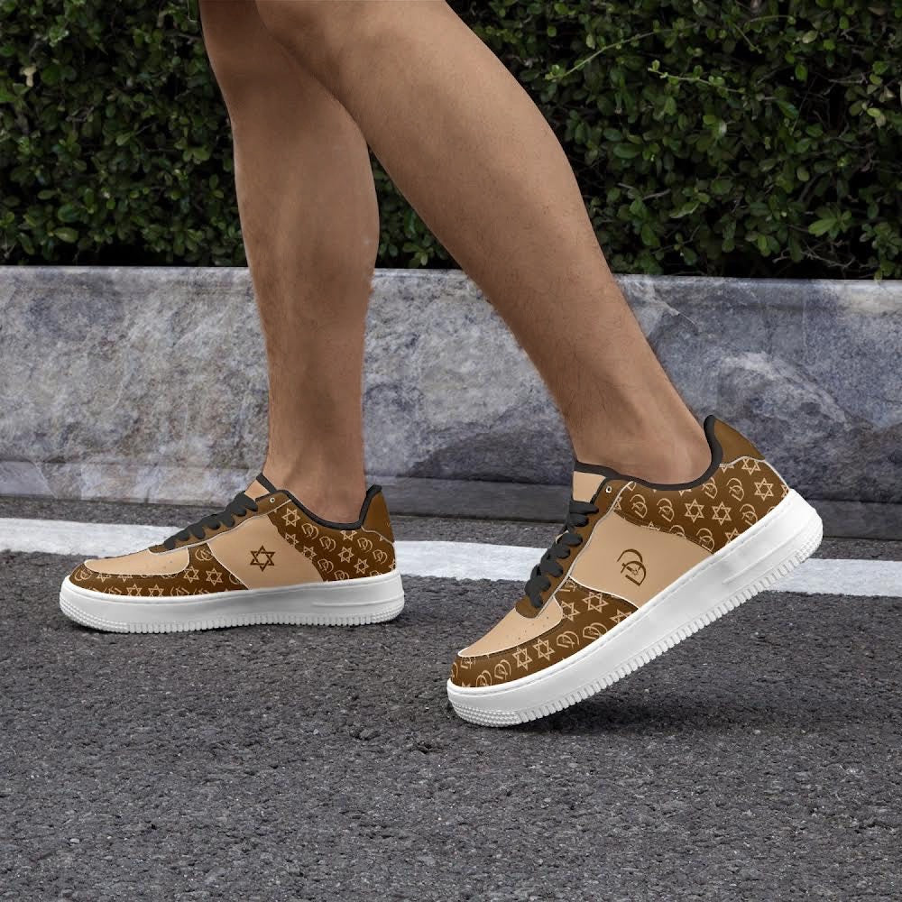 Unisex David Elevate Star Of David Leather David Denza Sneakers - Brown & Light Tan