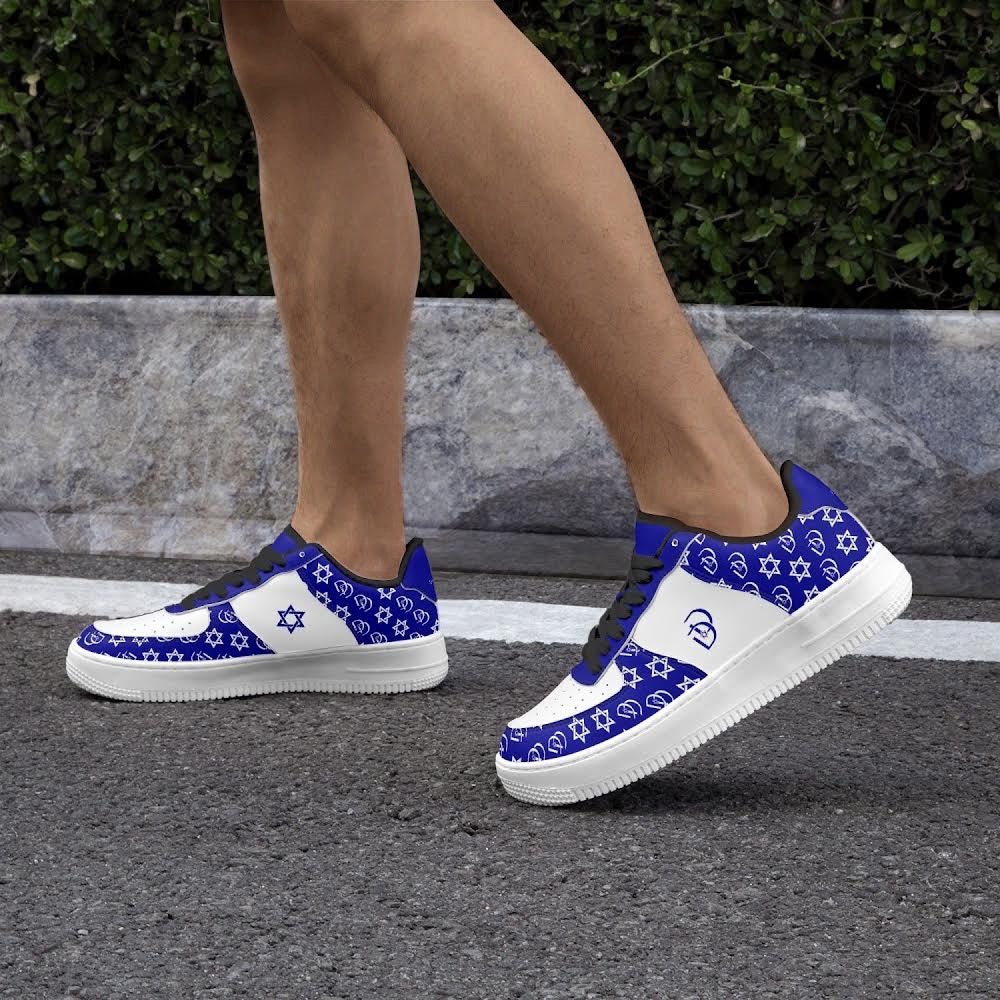 Unisex David Elevate Star Of David Leather David Denza Sneakers - Dark Blue White