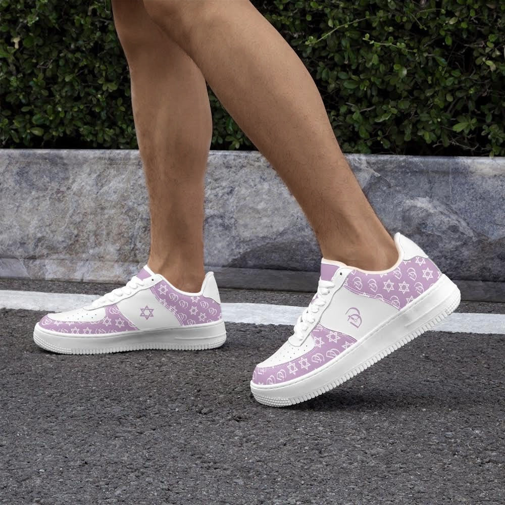 Unisex David Elevate Star Of David Leather David Denza Sneakers - Orchid Haze & White