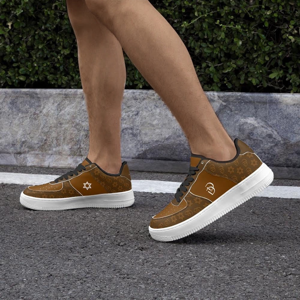 Unisex David Elevate Star Of David Leather David Denza Sneakers - Rich Brown & Light Tan