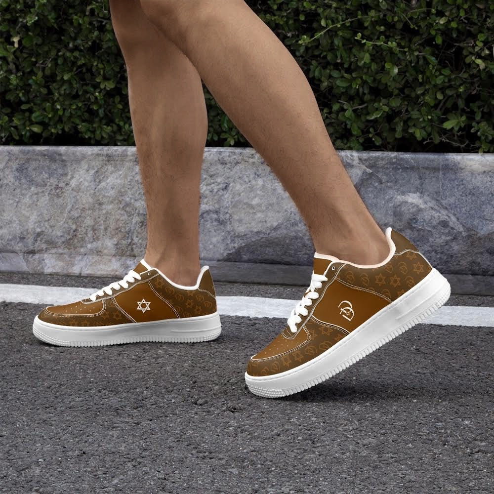 Unisex David Elevate Star Of David Leather David Denza Sneakers - Rich Brown & Light Tan