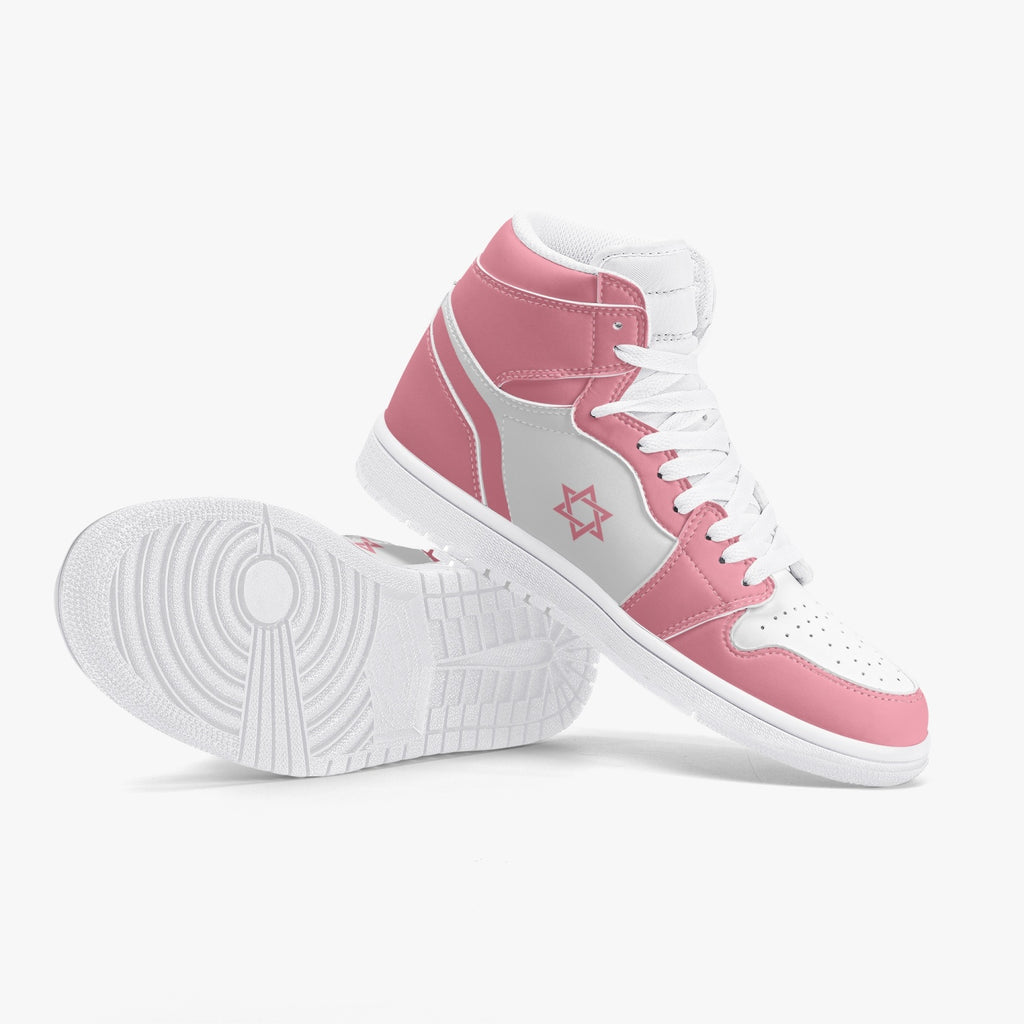 Unisex David Legends Star Of David High-Top Leather Sneakers David Denza- Pink and White