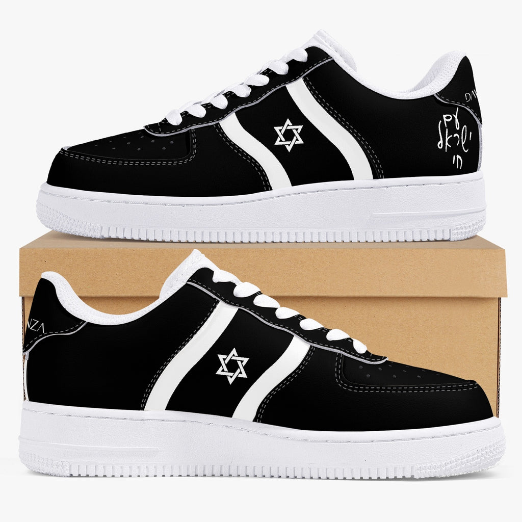 Unisex David Elevate Star Of David Low-Top Leather David Denza Sneakers-Black and White