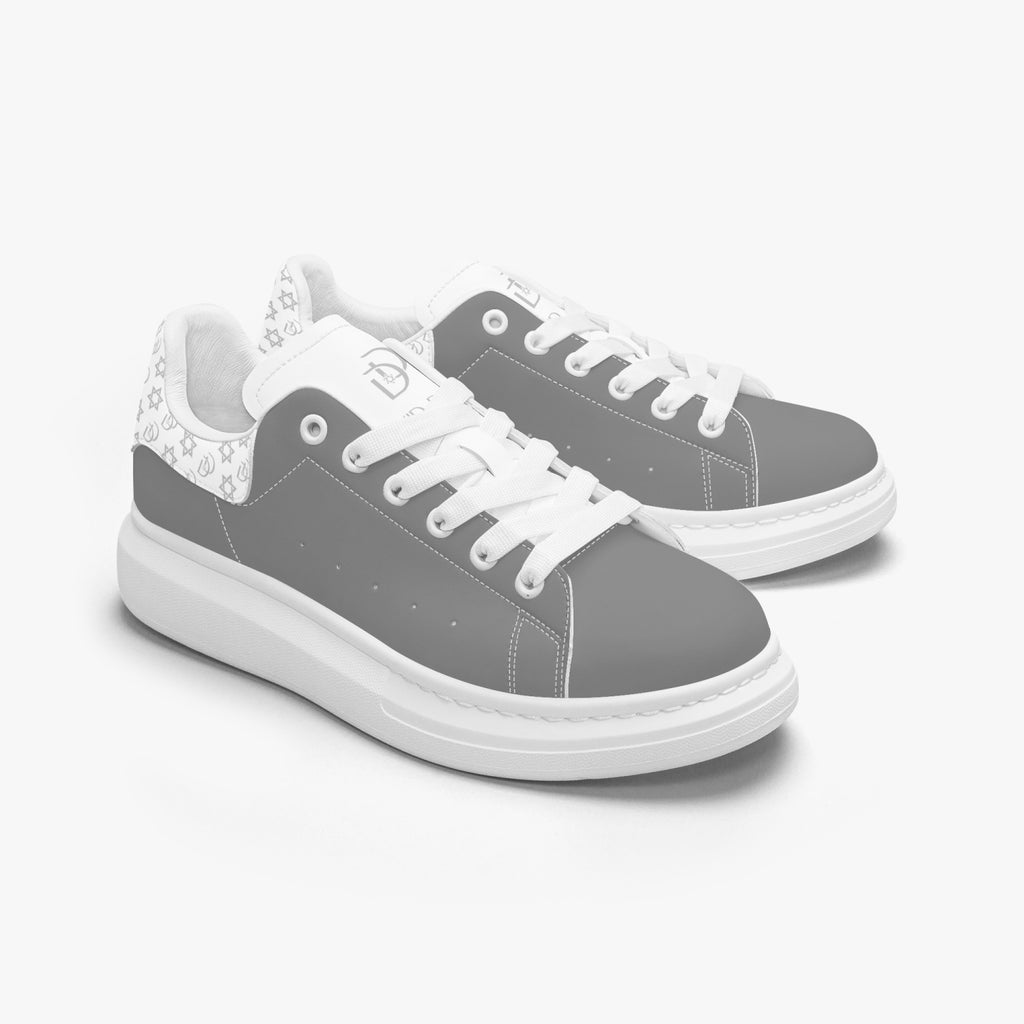 Unisex David Bold Star Of David Pattern Leather Oversized Sneakers - White on Gray