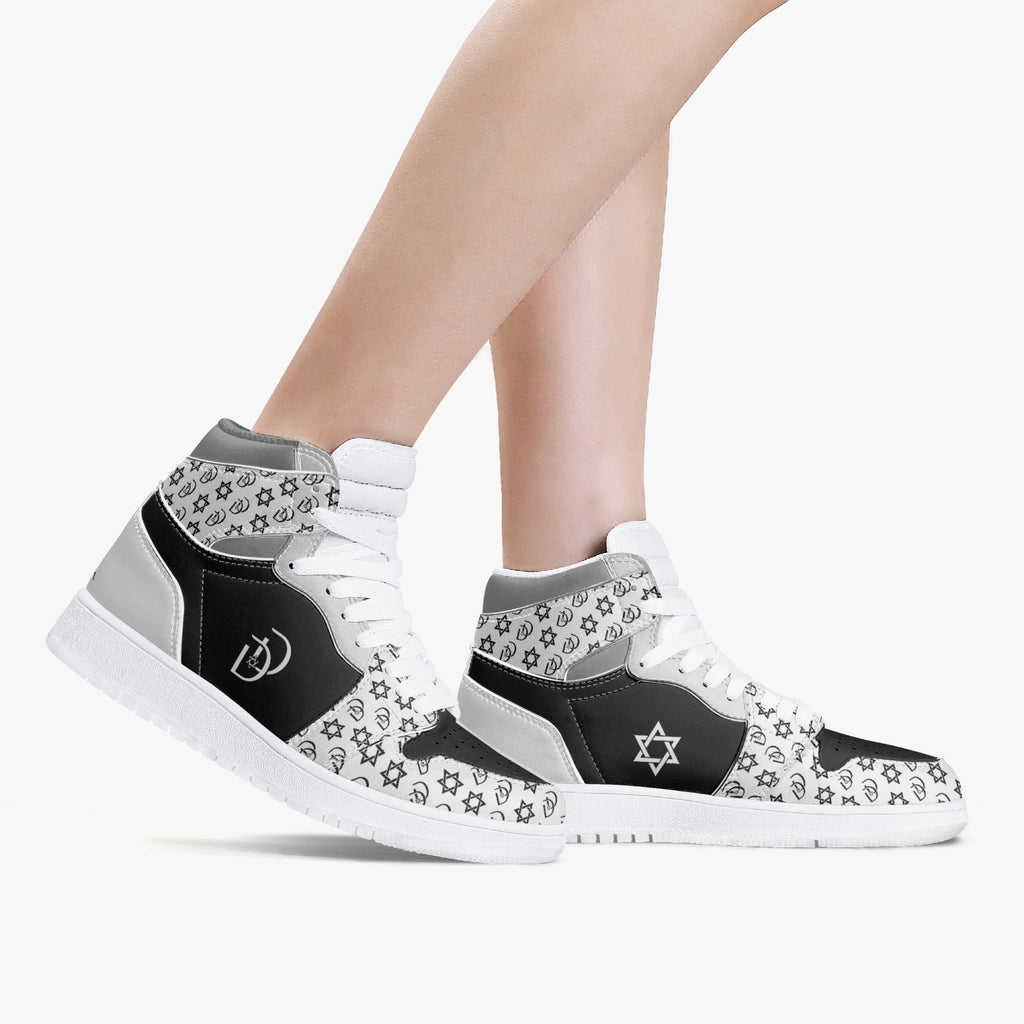 Unisex David Legends Star Of David High-Top Leather Sneakers David Denza - White & Black with Gray