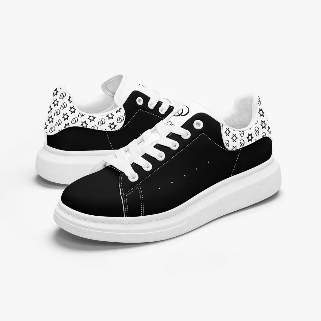 Unisex David Bold Star Of David Pattern Leather Oversized Sneakers - White and Black