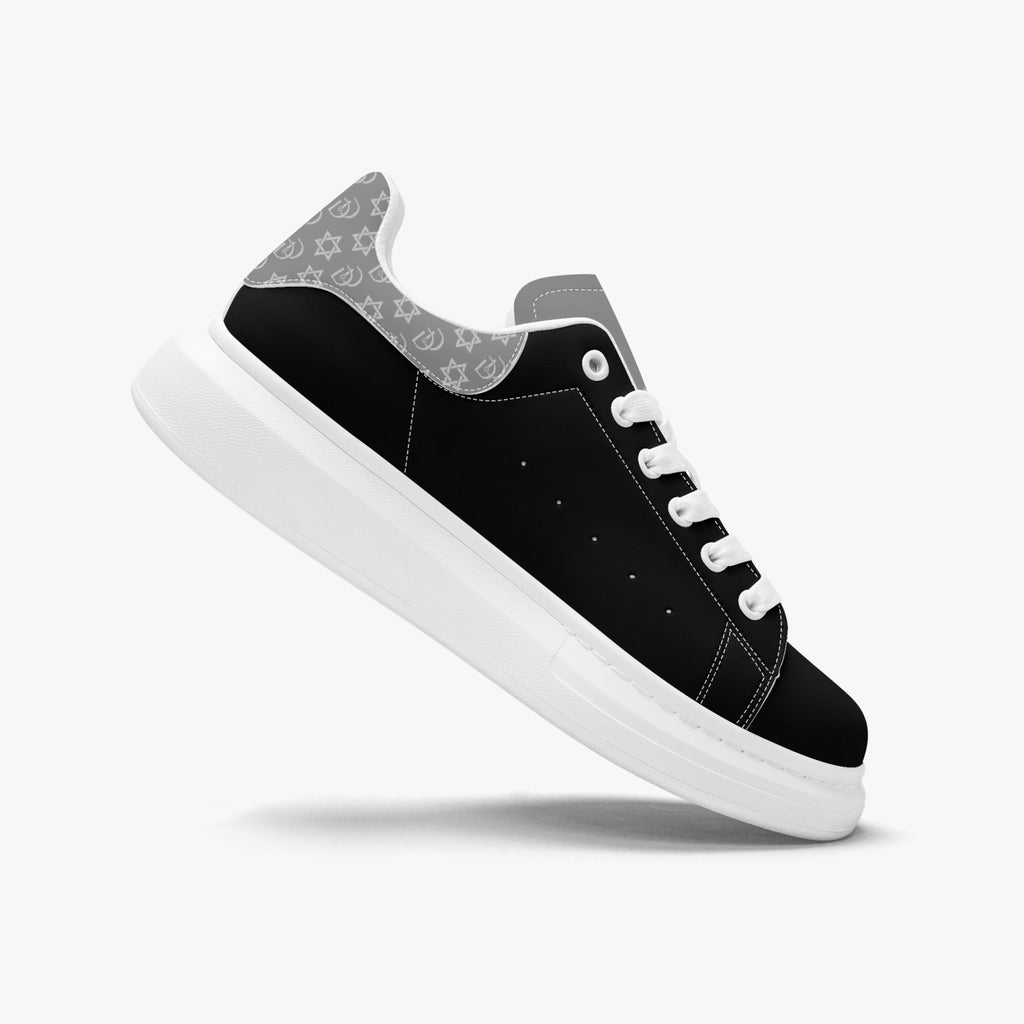 Unisex David Bold Star Of David Pattern Leather Oversized Sneakers -  silver on Black