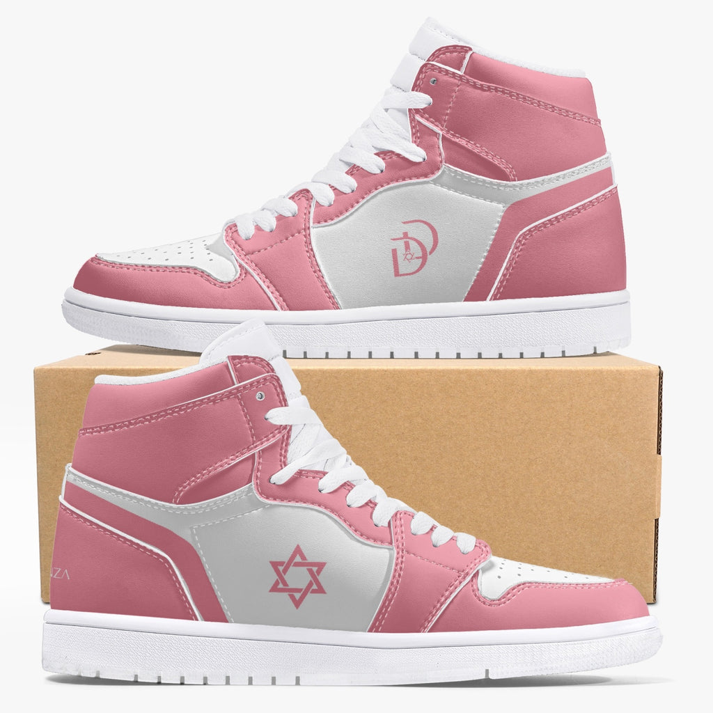 Unisex David Legends Star Of David High-Top Leather Sneakers David Denza- Pink and White