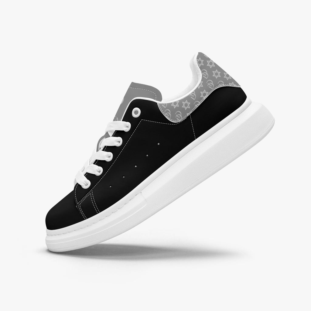 Unisex David Bold Star Of David Pattern Leather Oversized Sneakers -  silver on Black