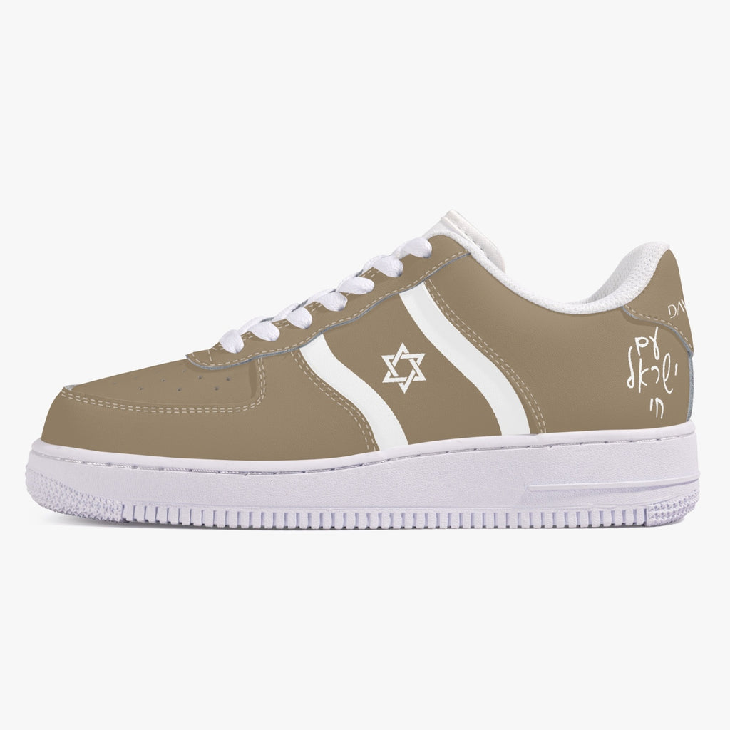 Unisex David Elevate Star Of David Low-Top Leather David Denza Sneakers - Brown-beige & White