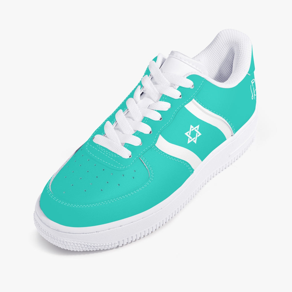 Unisex David Elevate Star Of David Low-Top Leather David Denza Sneakers  turquoise and white