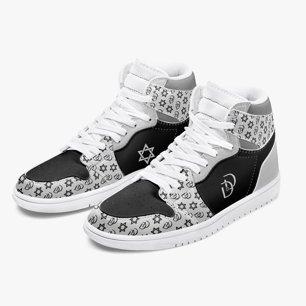 Unisex David Legends Star Of David High-Top Leather Sneakers David Denza - White & Black with Gray