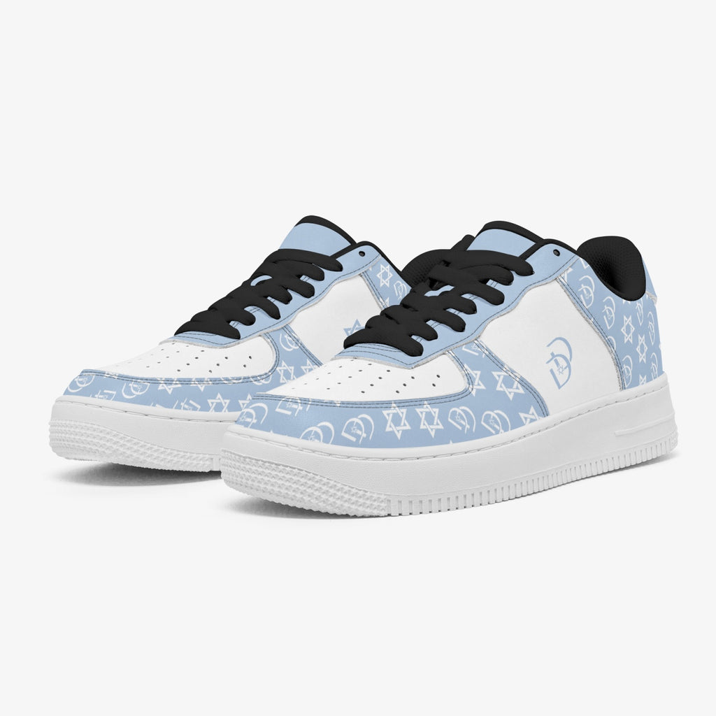 Unisex David Elevate Star Of David Leather David Denza Sneakers  - Sky Blue & White