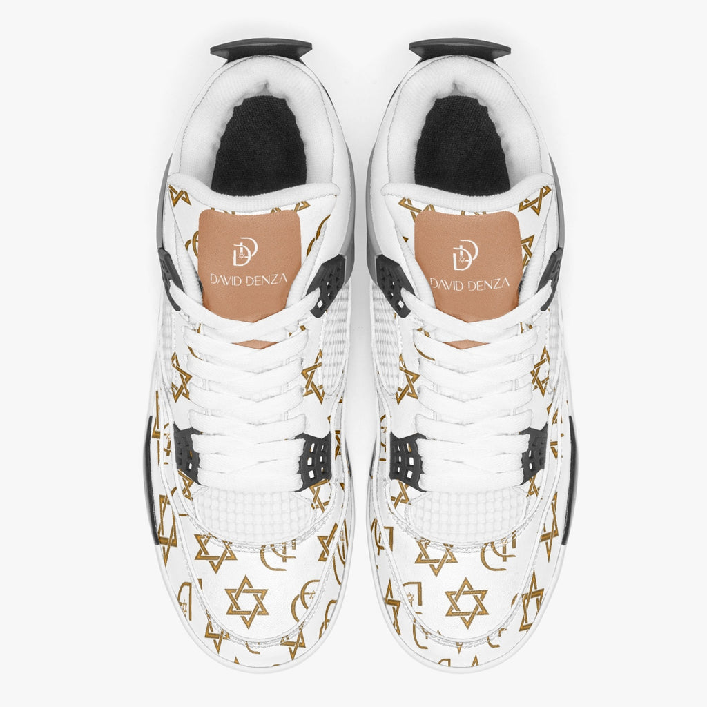 Unisex David Prime Star Of David Basketball Sneakers -White with gold