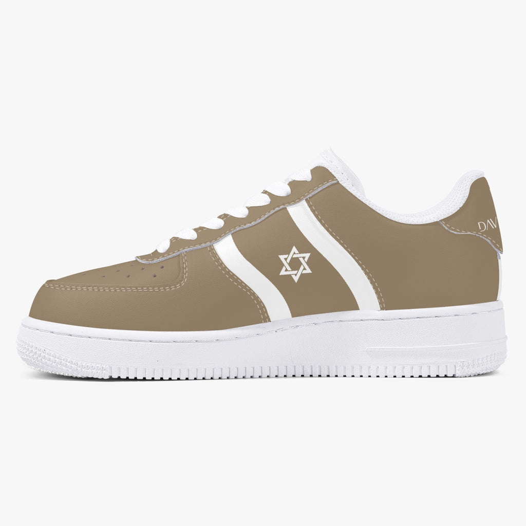 Unisex David Elevate Star Of David Low-Top Leather David Denza Sneakers - Brown-beige & White