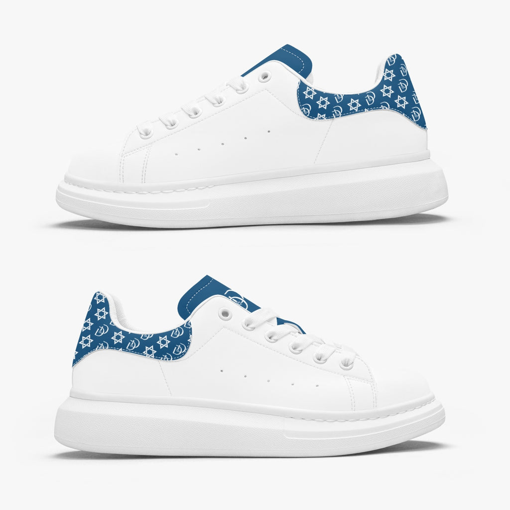 Unisex David Bold Star Of David Pattern Leather Oversized Sneakers - Blue on White