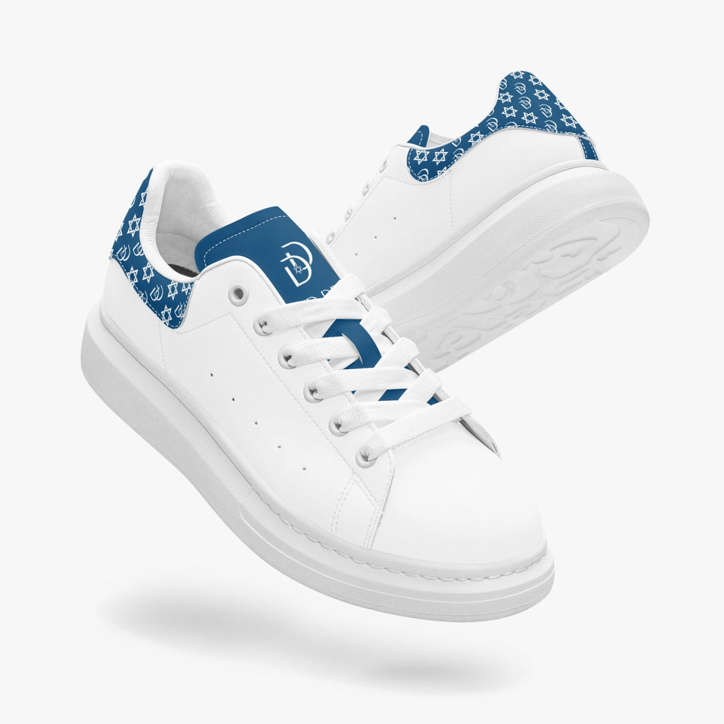 Unisex David Bold Star Of David Pattern Leather Oversized Sneakers - Blue on White