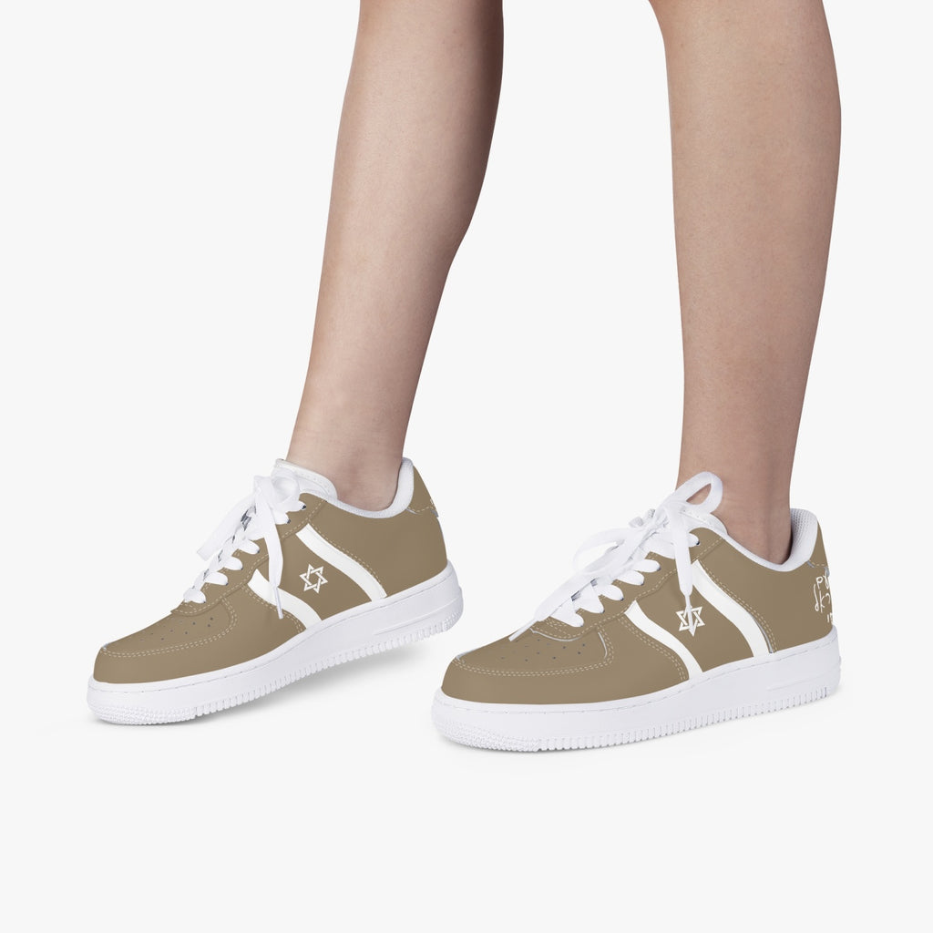 Unisex David Elevate Star Of David Low-Top Leather David Denza Sneakers - Brown-beige & White