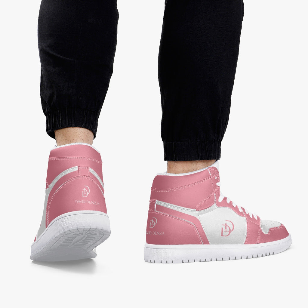 Unisex David Legends Star Of David High-Top Leather Sneakers David Denza- Pink and White