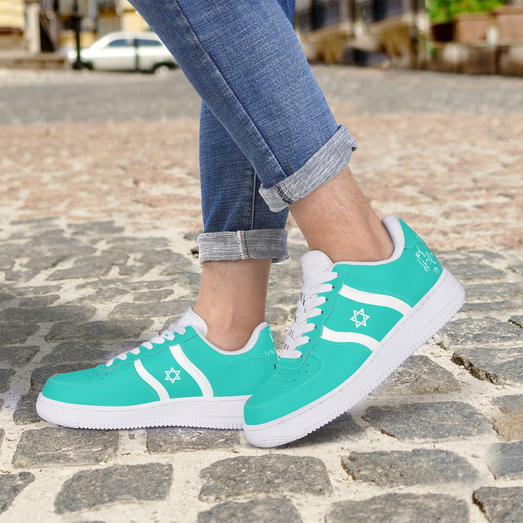 Unisex David Elevate Star Of David Low-Top Leather David Denza Sneakers  turquoise and white