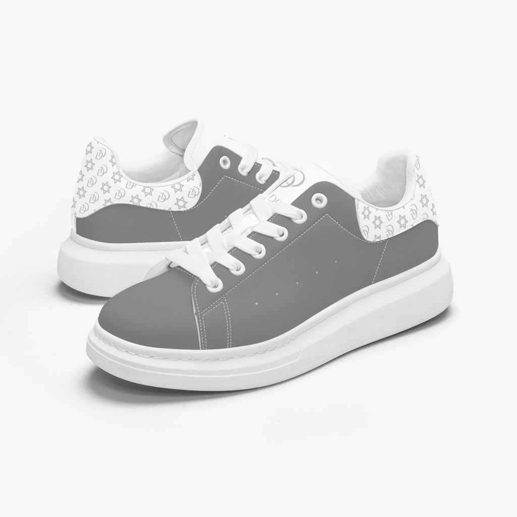 Unisex David Bold Star Of David Pattern Leather Oversized Sneakers - White on Gray