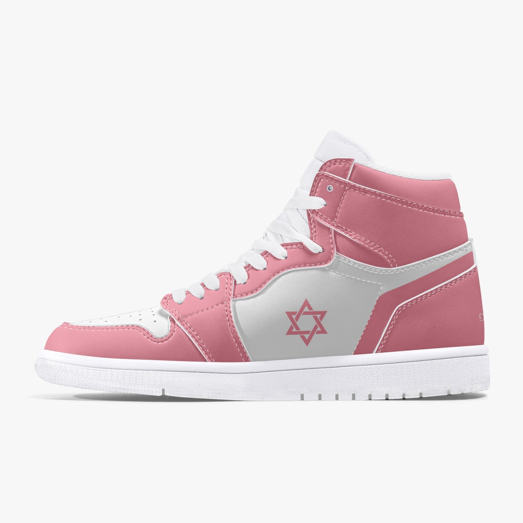 Unisex David Legends Star Of David High-Top Leather Sneakers David Denza- Pink and White