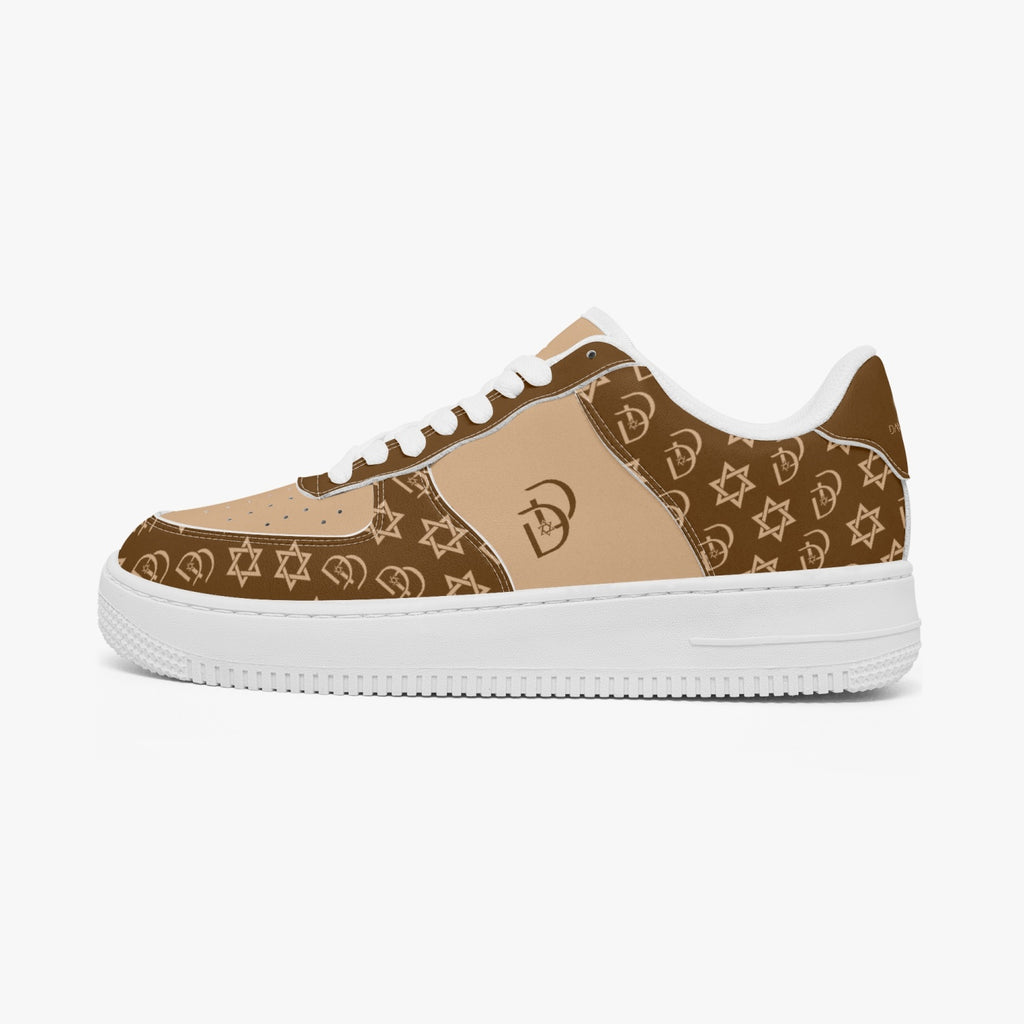 Unisex David Elevate Star Of David Leather David Denza Sneakers - Brown & Light Tan