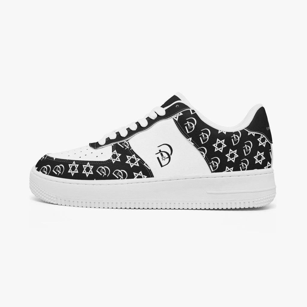 Unisex David Elevate Star Of David Leather David Denza Sneakers - Black & White