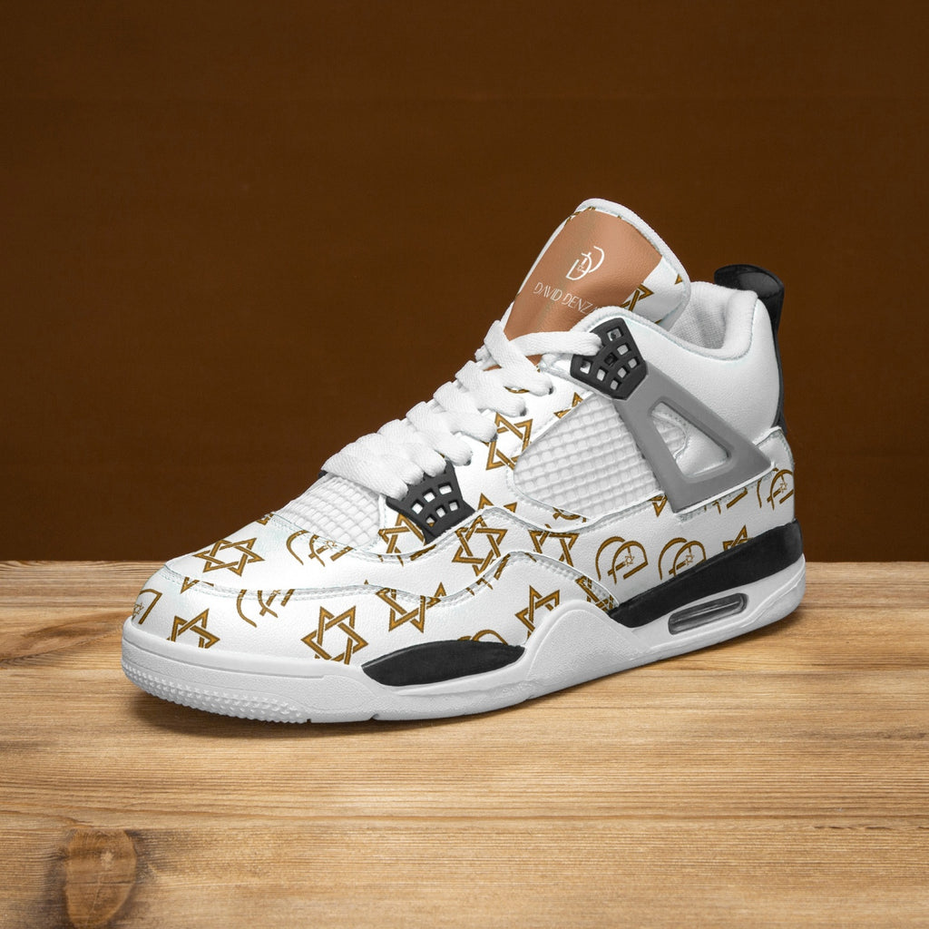 Unisex David Prime Star Of David Basketball Sneakers -White with gold