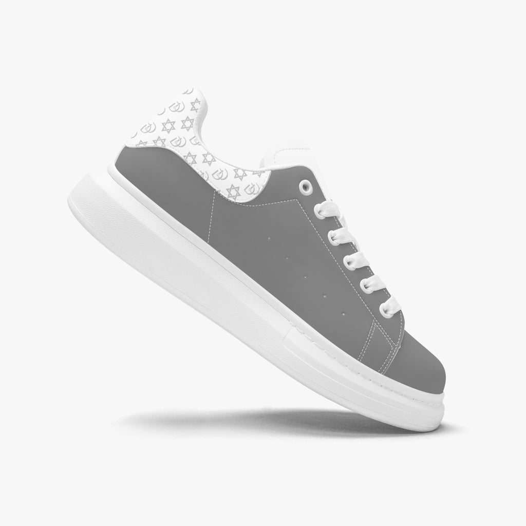 Unisex David Bold Star Of David Pattern Leather Oversized Sneakers - White on Gray