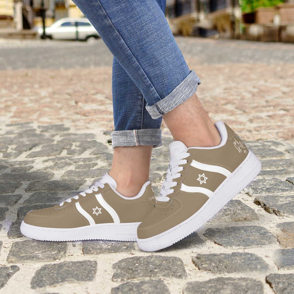 Unisex David Elevate Star Of David Low-Top Leather David Denza Sneakers - Brown-beige & White