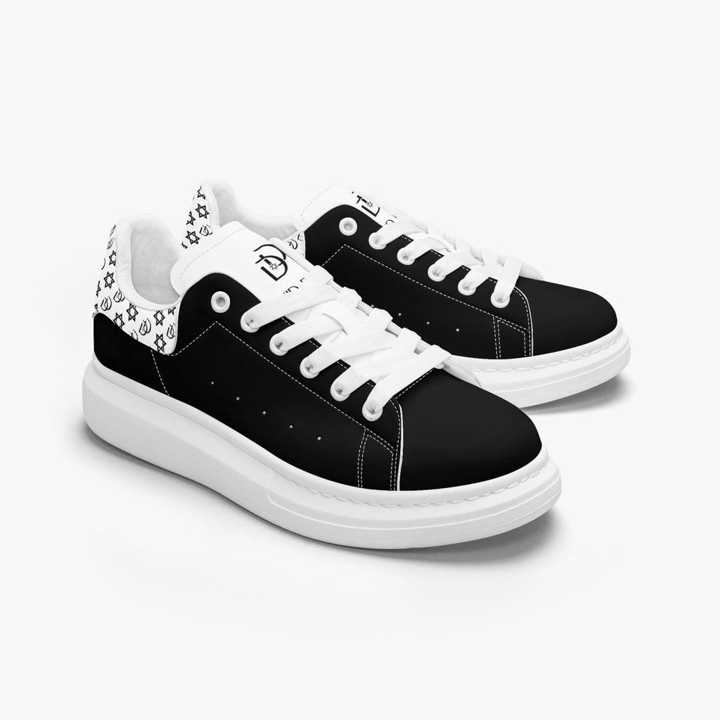 Unisex David Bold Star Of David Pattern Leather Oversized Sneakers - White and Black